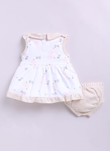 Image of Smart Baby Cotton Frock Set for Baby Girl - Stylish Soft Dress Rabbit Print & Frill Collar | Pack of 1