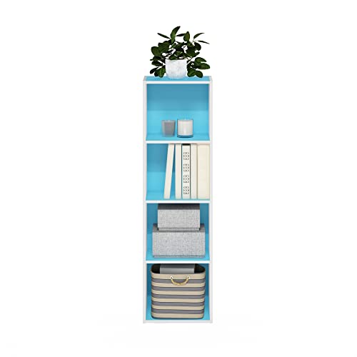 Image of Furinno PASIR Book Shelf, 4-Tier Modern Bookshelf, Open Shelves Bookcase 9 x 12 x 42, Easy Assembly, for Living Room, Bedroom, Home Office, Light Blue /White