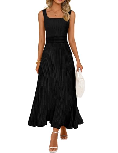 MEROKEETY Women's Summer Casual Midi Dress 2026 Square Neck Sleeveless