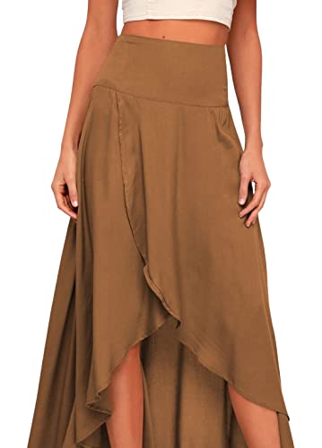 CHARTOU Women's Elegant High Waist Ruffled Hi-Low Irregular Wrap A-Line Midi Long Skirt3