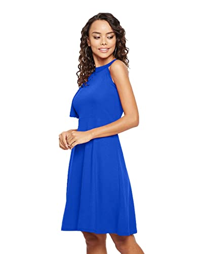 Image of Uptownie Lite Women's Stretchable Solid Fit & Flare Skater High Neck Knee-Length Dress