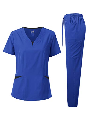 Dagacci Medical Uniform Women’s Contrast V-Neck Natural Stretch Scrub Set