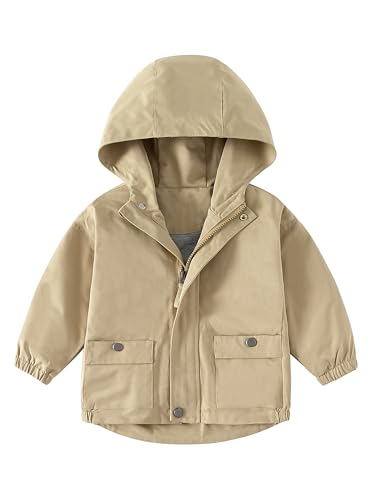 Image of Volunboy Toddler Boys Windbreaker Casual Outerwear Kids Lightweight Zip Hooded Jacket Baby Cute Dust Coat