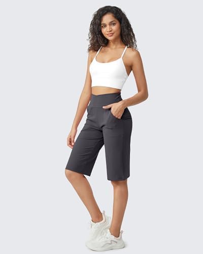 Image of G4Free Yoga Pants Women Wide Leg Capris Pockets Deep Grey,XL
