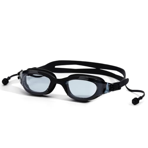 NHQZ Tyrr Gafas de natación y tapones para los oídos en una sola pieza Gafas de natación polarizadas antivaho con protección UV Visión clara Fácil de ajustar Con puente nasal suave