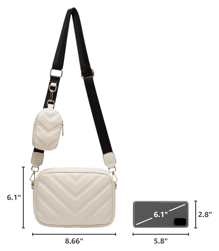 Image of Herald Quilted Small Crossbody Bag with Coin Pouch for Women | Lightweight, Vegan Leather, Trendy Style, Detachable Mini Pouch, 2 Size Cross Body Handbags with Wide Strap for Daily Travel
