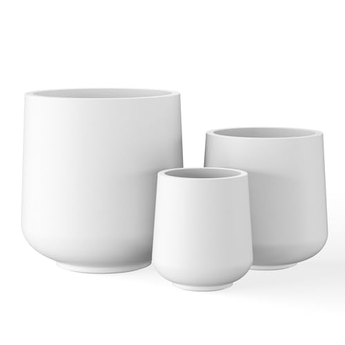 Image of Kante Set of 3 White Concrete Curved Round Planters for Modern Home | Handcrafted, Premium, Durable, All-Weather Cement Pot, Drainage for Outdoor, Rubber Plug for Indoor Home, Anti-Frost & UV