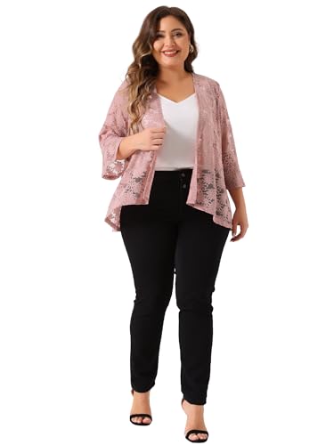Image of Agnes Orinda Women Plus Size Open Front Lace Cardigans | 3 /4 Bell Sleeve Sheer Formal Bolero Shrugs Lightweight Floral Crochet Cover Up