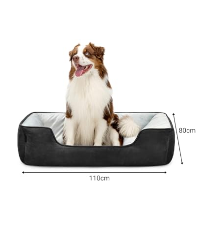 lionto Hundebett 2-in-1 mit komfortablem Einstieg, kuscheliges Heimtierbett zum Wenden für Hunde und Katzen, 110x80 cm, Hundekissen in pflegeleichter Wildlederoptik, schwarz/grau