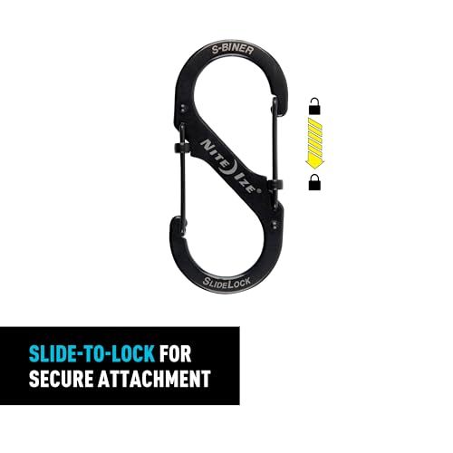 Nite Ize S-Biner SlideLock Stainless Steel Dual Locking Carabiner - S-Biner Key Holder with Locking Gate - Carabiner Organizer for Keys & Camping Accessories - Assorted Sizes, Black (3 Pack)