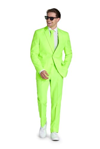 Opposuits Neon Colored Suit for Men - Neon Theme Party Outfit - Slim Fit - Including Jacket, Pants & Tie - Green