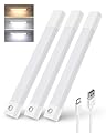 EZVALO Under Cabinet Lighting, 50 LED Rechargeable Under Cabinet Lights Wireless, 3 Color Temps 11.8in Motion Sensor Light Indoor, Dimmer Closet Lights for Pantry, Kitchen, Bedroom, Woadrobe (3 Pcs)