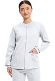 Cherokee Women's Workwear Scrubs Core Stretch Zip Front Warm Up Jacket, White, Small