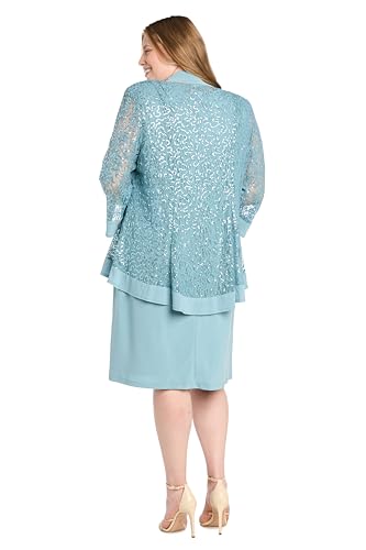 Image of R&M Richards Women's 2-Piece Knee Length Banded Hi-Lo Sequined Jacket Dress W /Detachable Necklace