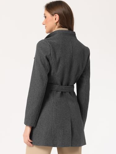 Image of Allegra K Women's Winter Elegant Stand Collar Overcoat Long Belted Pea Coat