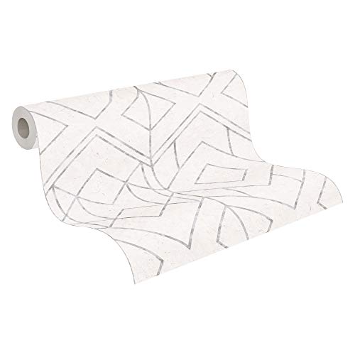 Papel Pintado Geométrico Ava - New York Metropolitan Stories 2 A.S. Création Papel pintado tejido no tejido 10.05 m x 0.53 m Gris Metálico Blanco Fabricado en Alemania 378691 37869-1 Cover