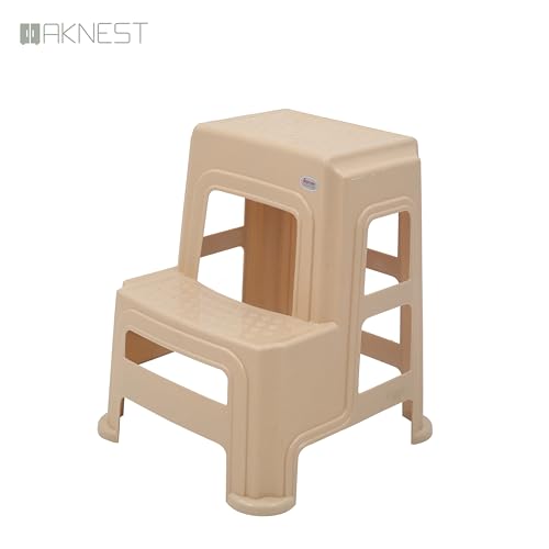 Image of Oaknest Supreme Multipurpose Plastic 2-Step Stool for Kids & Adults - Anti-Slip Lightweight Stepping Stool for Kitchen, Bathroom & Home - Marble Beige, 2 Piece