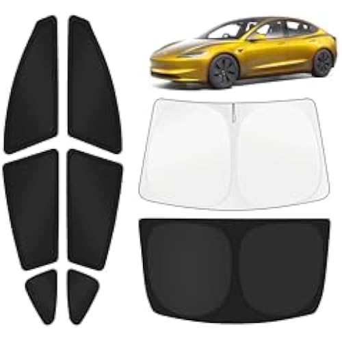 KUST Car Window Shades for Tesla Model 3 Highland 2024-2025 2026 Windshield Sun Shade Side Window Cover UV Block Privacy Protection Accessories for Camping Blackout Rear Back Full Set 8PCS