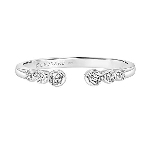 Open Ring For Women With Bezel Set Diamonds Stackable Band In 925 Sterling Silver 1/10Ct (I-J Color, I3 Clarity), Size 7, By Keepsake #TOP1