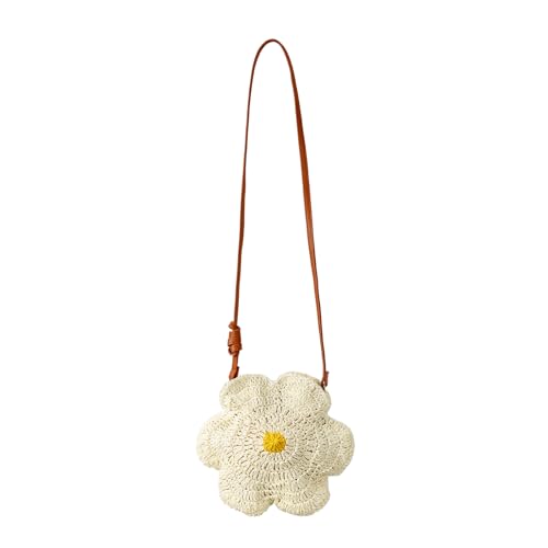 Straw Beach Bag, Summer Fashion Flower Purse Cute Hand-Woven Straw Crossbody Bags for Women Vacation Handbags (Beige)