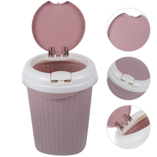 Pequeña caneca de basura plástica rosa para hogar miniatura 7