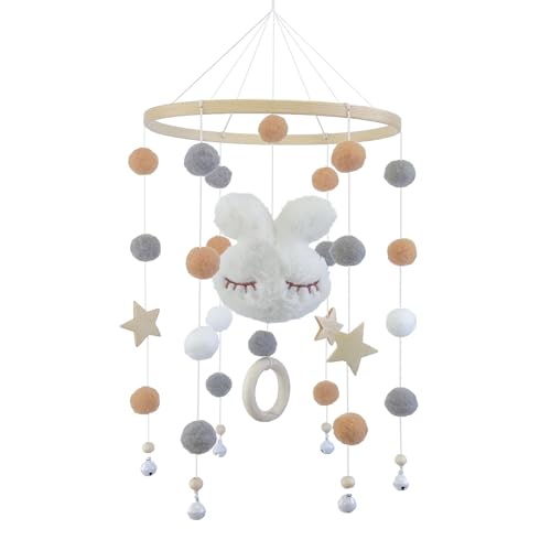 Mobiles Baby, Babymobil, Babysachen, Erstausstattung aus Holz, mit Filzbällen, 3D Wolken, Mobile Baby Windspiel Bettklingel Anhänger für Babybett Jungen und Mädchen