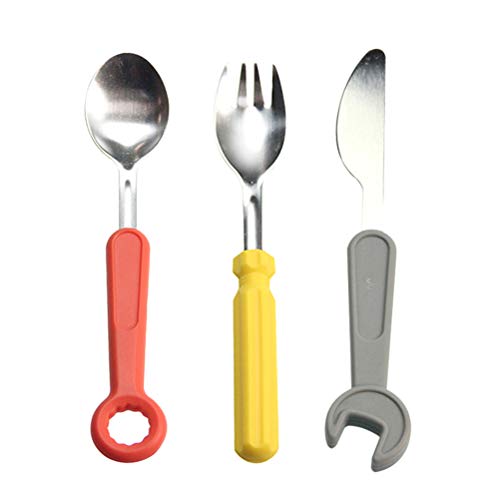 BESTONZON 3 teile/satz Messer Gabel Löffel Set mit Schraubenschlüssel Schraubendreher Form Besteck Geschirr Besteck für Kinder Kinder
