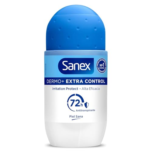 Sanex Dermo+ Extra Control Deodorante antitraspirante Roll-On 72 ore (50 ml) – Protezione efficace contro sudore e cattivi odori – dermatologicamente testato, contiene 0% alcool