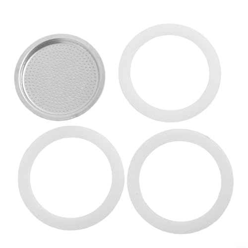 Juego de repuesto para cafetera Espresso Moka con 3 anillos de sellado de silicona y 1 filtro de café de aluminio compatible con tamaños de taza de 1 2/3/6/9/12 (3 tazas)