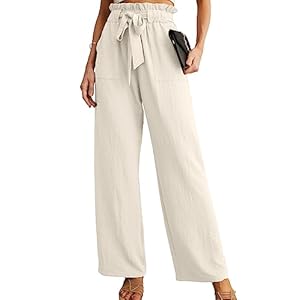 IWOLLENCE Women’s Wide Leg Pants with Pockets High Waist Adjustable Knot Loose Casual Trousers Business Work Casual Pants