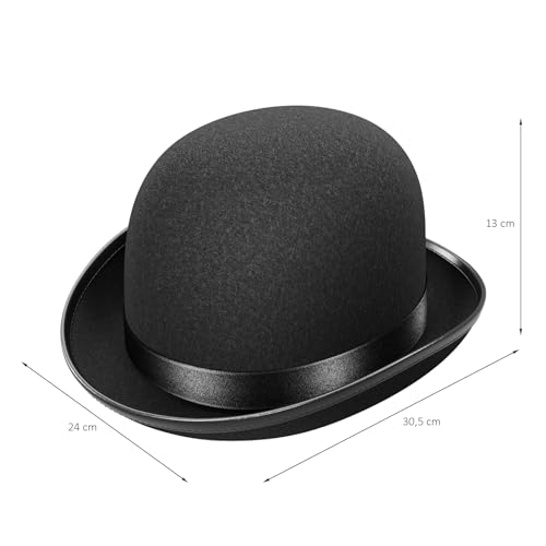 WELLGRO Hut Melone schwarz für Erwachsene, Bowler mit Satinband, 30,5 x 24 x 13 cm (LxBxH)