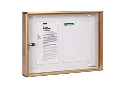 ARREGUI PAN46 Schaukasten aus Aluminium für 2 DIN A4 Blätter | Wetterfester Schaukasten | Magnetischer Infokasten mit Schlüssel | Infoboard | Infotafel | 8 Magnete inkl. | 35 x 48 x 5 cm | gold