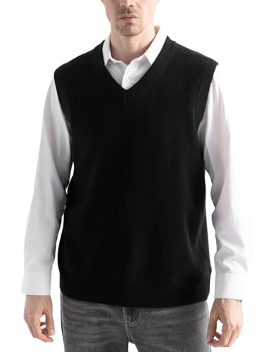 Men's 100% Merino Wool Sweater Vest 2025 Fall Winter Casual Solid V Neck Sleeveless Knitted Sweater Vest