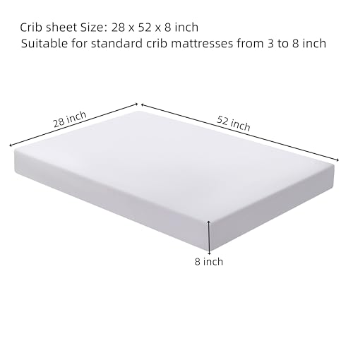 Image of HBHLFZ Crib Sheets for Boys, Girls, 28x52 Inch Fitted Crib Sheet - 8 Inch Deep Pocketed Fixed Sheet - Soft and Comfortable Microfibre - Fits Standard cot and Toddler mattresses, White
