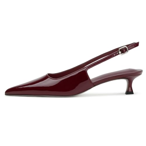 Image of KysBloes Pointed Toe Slingback Kitten Heels for Women Low Heel Pointed Toe Pumps Formal Dress Shoes Sling Back Heels