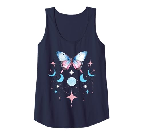 Trans Butterfly Moon Phase and Stars, Subtle Trans Pride Tank Top
