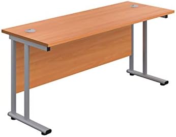 Office Hippo Heavy Duty Rectangular Cantilever Office Desk, Home Office Desk, Office Table, Integrated Cable Ports, PC Desk For Office or Home, 5 Yr Wty - White Frame/Oak Top, 120cm x 80cm