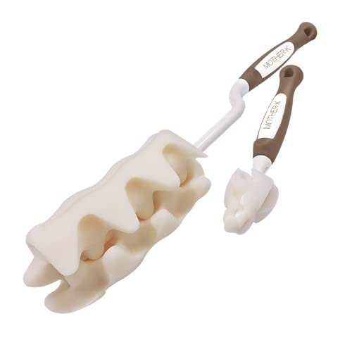 Mother-K Rotating Sponge Bottle Brush 2 Kinds Of Sets, Sponge Brush For Bottle Cleaning Water Bottle, Vase, And Glassware (Brown) #TOP3