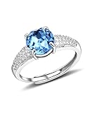 Zikichiky Aquamarine Cubic Zirconia Birthstone Ring for Women Gemstone Silver Promise Adjustable Ring