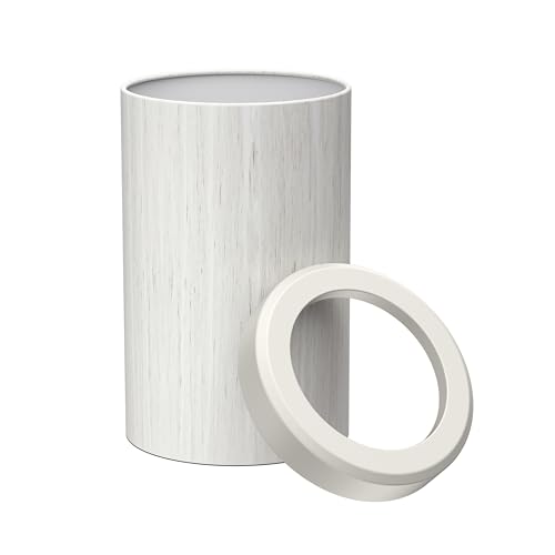 Image of Gatco Small Bathroom Trash Can with Lid, Round 3 Gallon Wastebasket, Under Sink, White Oak with Matte White, for Bathroom, Bedroom, Office (1932W)