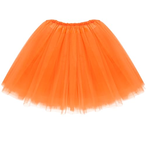 Damen Tütü Rock Minirock Stretch Mini Skater Tutu Rock Erwachsene Ballett Rock Tüll Rock für Party Kostüme Tanzen (Orange)