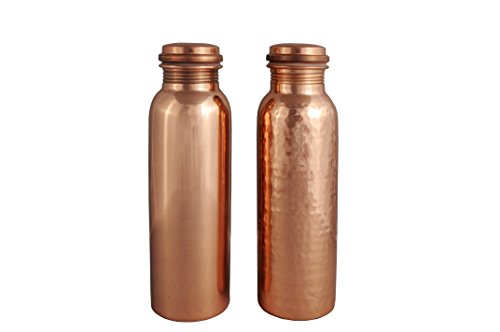 Koko Combo of Plain & Hammer 100% Pure Copper Water Bottle Volume 1000 ML with Lid for Storage Water Leak Proof, Good Health Benefits Yoga, Ayurveda Gift.