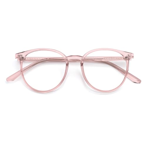 Image of Blue Light Blocking Glasses for Women and Men, Round Frame Computer Gaming Anti Eyestrain & UV Glare RF6213 (Flesh Pink)