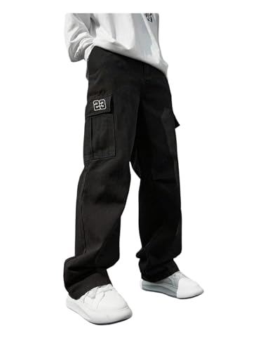 Men's Hip Hop Cargo Pants Number Graphic Drawstring Baggy Track Pants with Pockets
