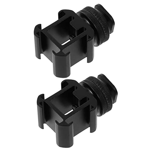 LIFKICH 2 Sets Three Hot Shoe Mounted Hot Shoe Mount Adapter Aluminum Alloy Hot Shoe Base Mic Mount Black Aluminum Alloy