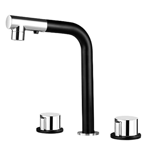 Mitigeur de lavabo en laiton 3 trous finition luxe noir chrome