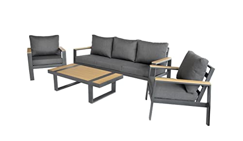 Villa Hauswerk - Gartenmöbel Set Modena Schwarz-Grau - 1x 3-Sitzer-Sofa inkl. Polster, 2X Sessel inkl. Polster, 1x Tisch Cover