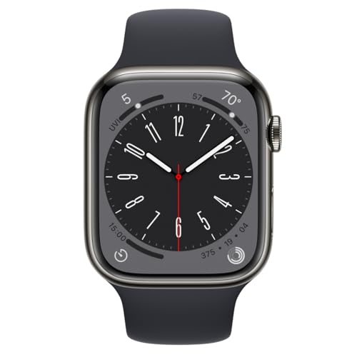 Apple Watch Series 8 (GPS + Cellular, 45mm) Graphite Stainless Steel Case with Midnight Sport Band, M/L (Renewed)