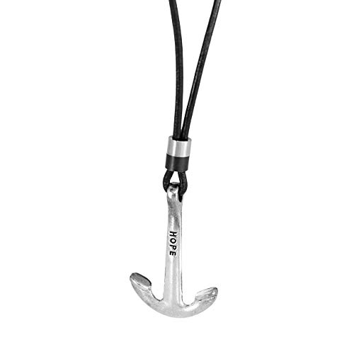 Men's Anchor Necklace, Long Genuine Black Leather & Silver Plated Pendant Necklace for Men, Handmade Boho Tribal Surfer Oceanic Nautical Jewelry for Guys by Magoo