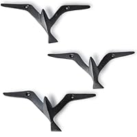 Ambipolar Iron Cast Decorative Gull Bird Wall Mounted Coat Hooks, Black, Set of 3